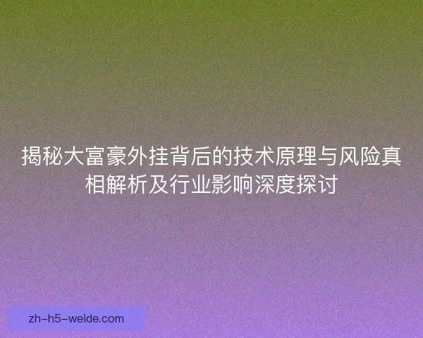揭秘大富豪外挂背后的技术原理与风险真相解析及行业影响深度探讨